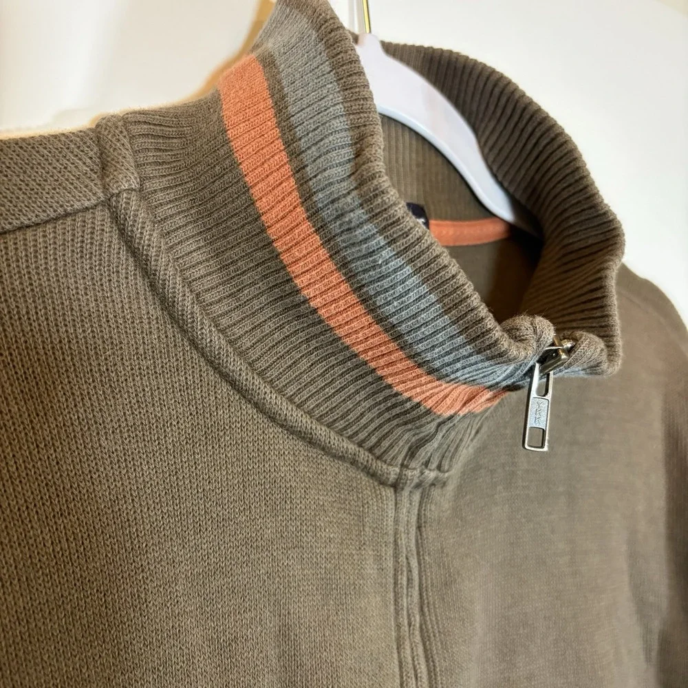 Banana Republic Men's Full Zip‎ Brown Sweater Size Large 100% Cotton Long Sleeve